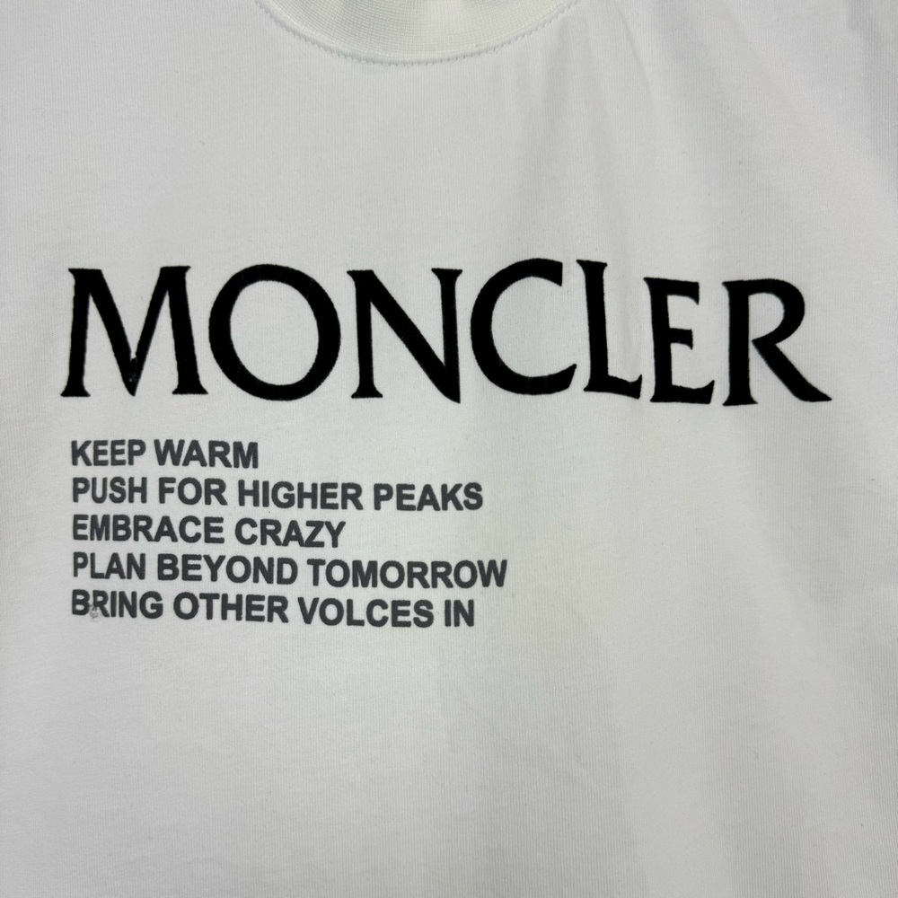 Moncler Men's Short Sleeve 3D Velvet Logo T-Shirt Off White Spell Out Crew Neck - Picture 3 of 16